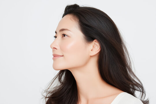 50代, 女性, 横顔, 美容, スキンケア, 化粧品, 美肌, エイジングケア, 若々しさ, 健康的, 自然体, 日本人, アジア人, 美容医療, 保湿, 美白, ツヤ肌, ナチュラルメイク, フェイシャルケア, 美容液, クリーム, マスク, リフトアップ, シワ改善, ハリ肌, エステ, 美容クリニック, 笑顔, クローズアップ, ポートレート, リラックス, ヘルシーライフスタイル