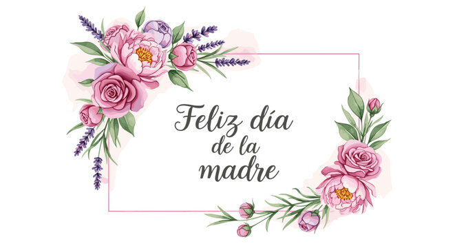 Elegant watercolor floral frame with 'feliz dia de la madre' for mother's day