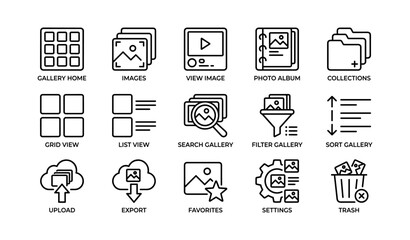 Fototapeta premium Gallery and media management icons set for digital organization