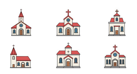 Fototapeta premium Collection of diverse religious buildings churches and chapels with crosses