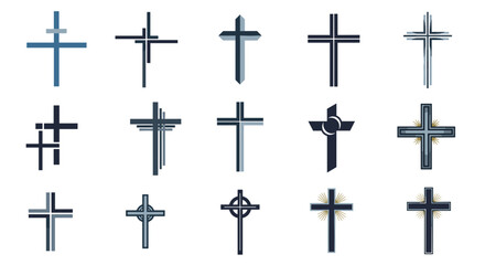 Collection of diverse christian cross symbols representing faith and spirituality