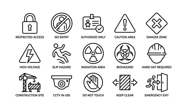 Safety symbols for restricted access and hazardous areas