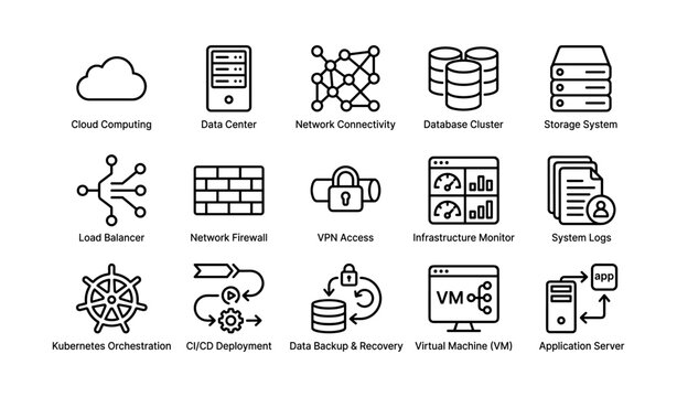 Cloud computing technology icons for modern it infrastructure