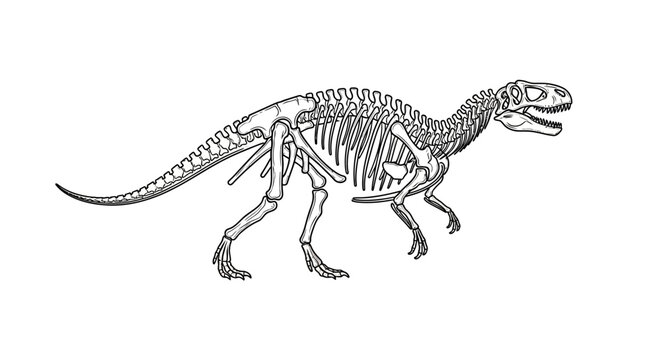Detailed Prehistoric Dinosaur Skeleton Outline Drawing - Paleontology Anatomy Illustration