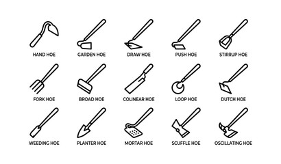 Variety of garden hoes for different gardening tasks