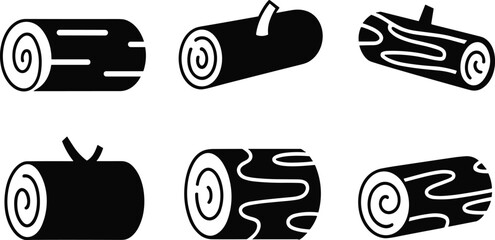 wood log silhouette set, tree trunk timber collection, black wooden log shapes, forest lumber icons, isolated vector illustration © lokman