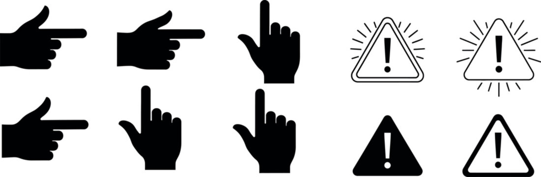 Collection of hand and warning symbols