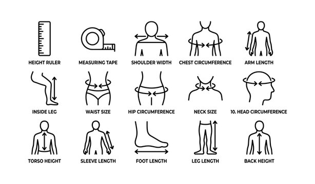 Body measurement guide with icons for accurate sizing