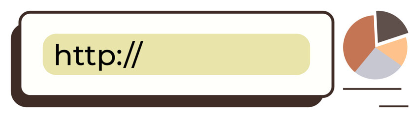 Web development, SEO, online research, digital marketing, analytics statistics. URL address bar with a pie chart. Web development and SEO concept. Line metaphor. Simple line icons