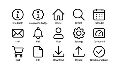 Minimalist icon set featuring user, home, bell, cart, and more