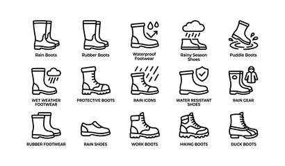 Fototapeta premium Waterproof boot icons for rainy weather and wet conditions