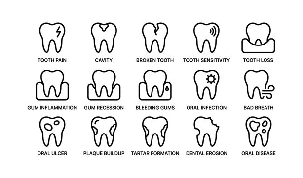 Tooth icon set illustrating dental issues and oral health
