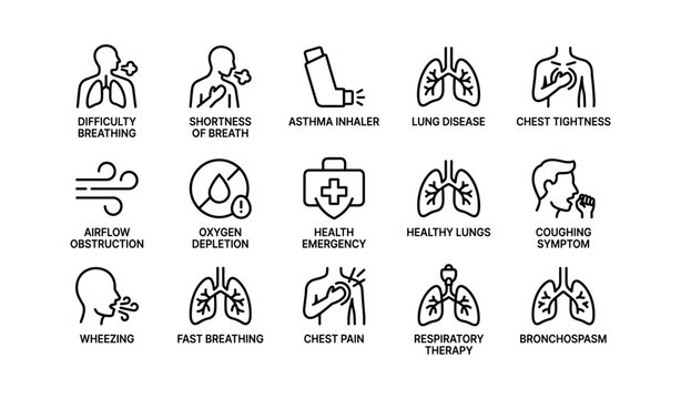 Icons illustrating breathing issues and respiratory health concepts