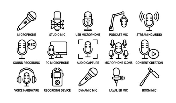 Various microphone types for audio recording and streaming