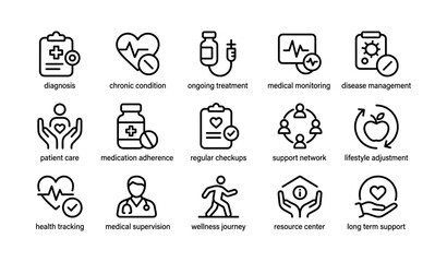 Fototapeta premium Medical icons representing diagnosis, treatment, and health management concepts