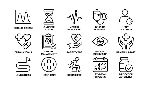 Healthcare icons illustrating chronic disease and medical management themes