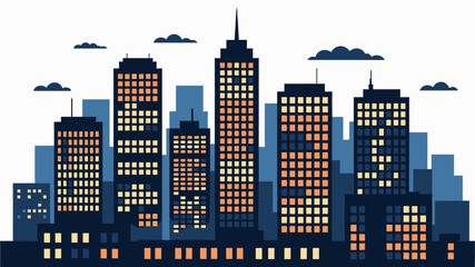 Obraz premium Flat Design Cityscape with Illuminated Windows vector illustration