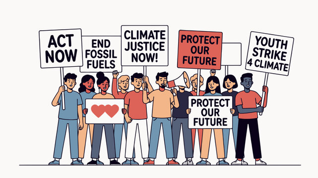 Diverse Group Protesting for Climate Justice vector illustration
