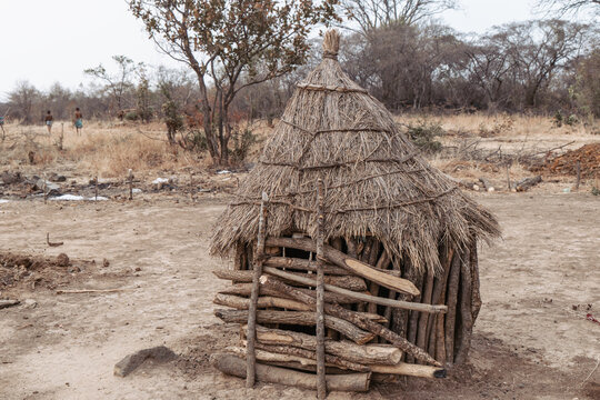 Traditional Khoisan round wooden goat shelter. Lubango, Hula Province, Angola.