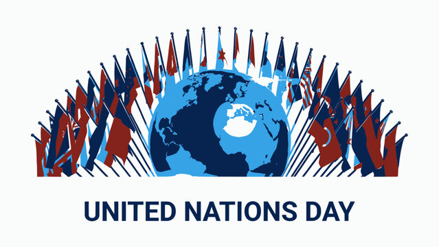 United Nations Day Graphic with Flags and Globe vector illustration