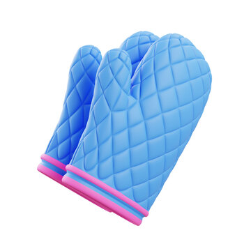 Pair of quilted oven mitt gloves isolated on white background kitchen protection concept in soft 3d cartoon style illustration.
