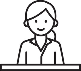 Obraz premium Hand Drawn Woman Sitting at Desk Black and White Avatar Illustration in Minimal Line Art Style Design