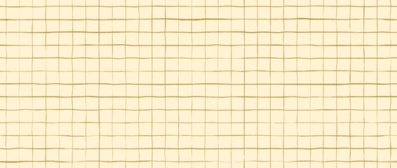 Funky seamless hand drawn square grid pattern. Yellow repeated doodled checkered background. Sketched thin checker paper texture. Pencil drawn journal sheet notebook template. Vector lined planer page © vika_k