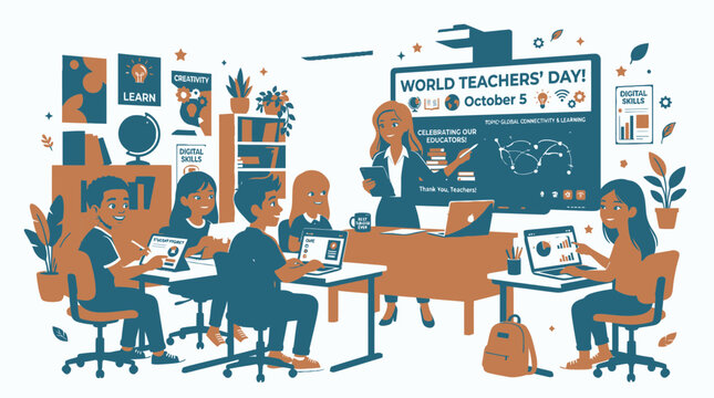 World Teachers' Day Classroom Scene vector