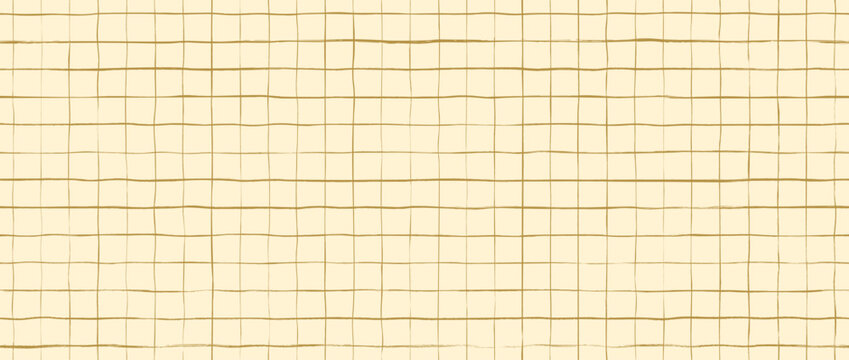 Funky seamless hand drawn square grid pattern. Yellow repeated doodled checkered background. Sketched thin checker paper texture. Pencil drawn journal sheet notebook template. Vector lined planer page