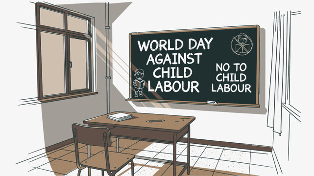 World Day Against Child Labour Concept Sketch vector