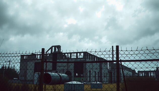 Abandoned Factory Behind Fence