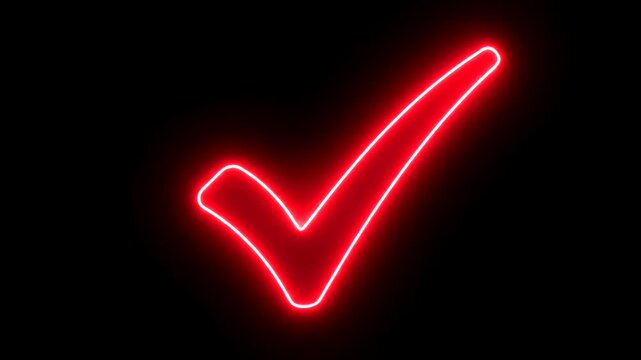 Red Neon Checkmark on Black Background.