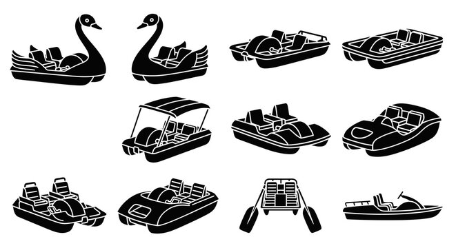 Recreation Water Sports Pedal Boats and Swan Boats Glyph Icons Set
