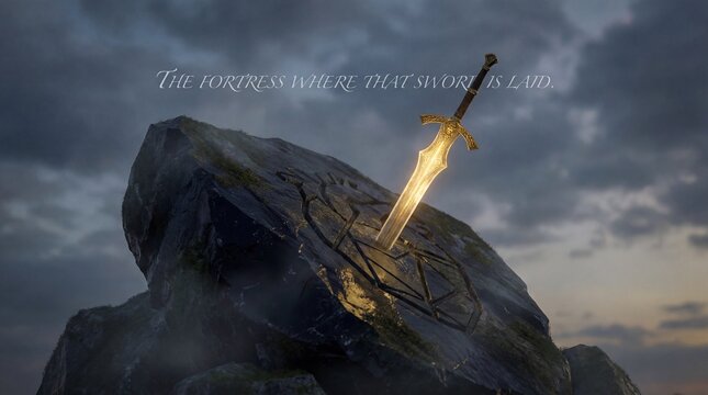 A glowing golden sword embedded in an unbreakable obsidian heart fortress, featuring a typography quote about ultimate loyalty and trust.