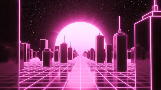 Retro Futuristic Cityscape with Neon Lights.