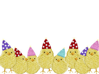 手刺繍のパーティーひよこのフレーム © Stitch Palette