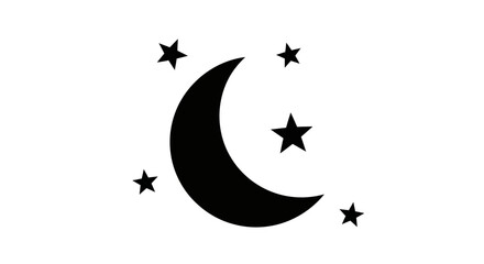 Crescent moon and stars silhouette against white background. © BerkahStock