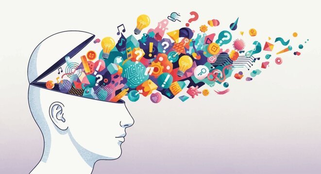 Creative ideas exploding from an open mind illustration.