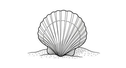 Detailed illustration of a single scallop shell on sand. © BerkahStock