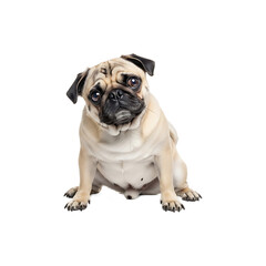 Obraz premium Cute pug dog with head tilted sitting on white background
