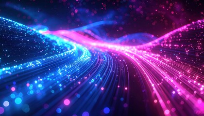 Obraz premium Abstract network of glowing blue and pink fiber optic lights flowing like digital streams