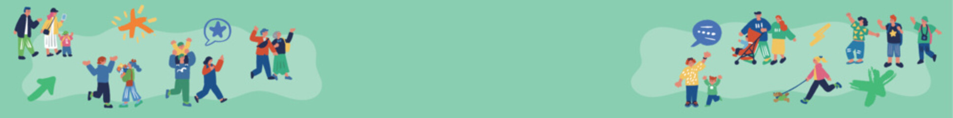 Naklejka premium 家族やカップル カラフルな人々で賑わうバナーのイラスト