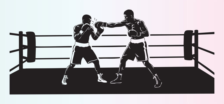 Two professional boxers fighting in a boxing ring illustration