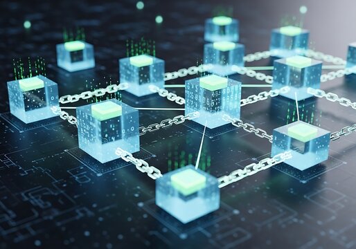 Blockchain network of interconnected transparent cubes with chains linking them together