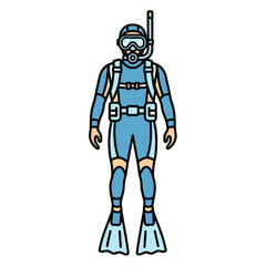 Fototapeta premium Scuba Diver in Blue Wetsuit with Snorkel and Fins Ready for Underwater Adventure