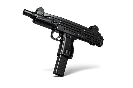 Uzi Submachine Gun 45 Degree Angle Isolated on White Background Studio Product Photo
