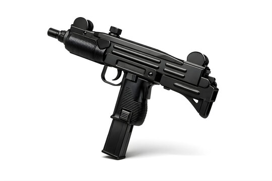 Uzi Submachine Gun 45 Degree Angle Isolated on White Background Studio Product Photo
