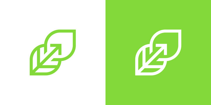 Dual meaning logo combining leaf and arrow elements, symbolizing sustainable growth, eco-friendly progress, forward direction, and a commitment to a greener future.