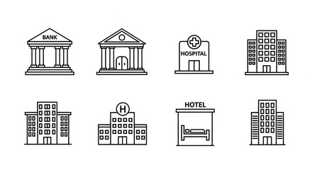 Obraz premium Set of Urban Building and Public Facility Line Icons