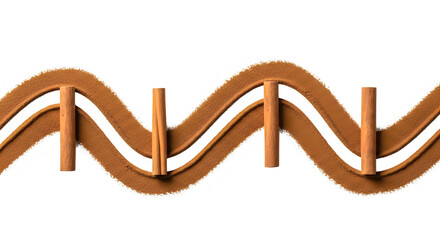 Cinnamon powder and sticks in wavy pattern on white background transparent background